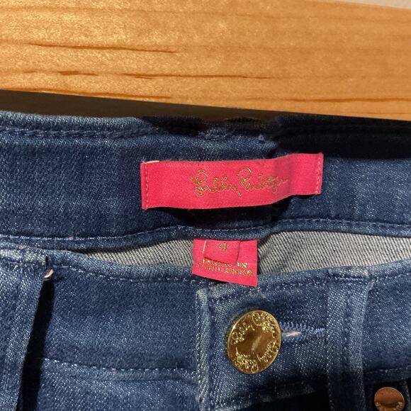 Lilly Pulitzer South Ocean Crop Flare Braided Bay Ave Denim Jeans, Sz 4 - Picture 4 of 6